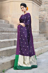 Chand Boota' Wine Pure Katan Silk Banarasi Handloom Saree